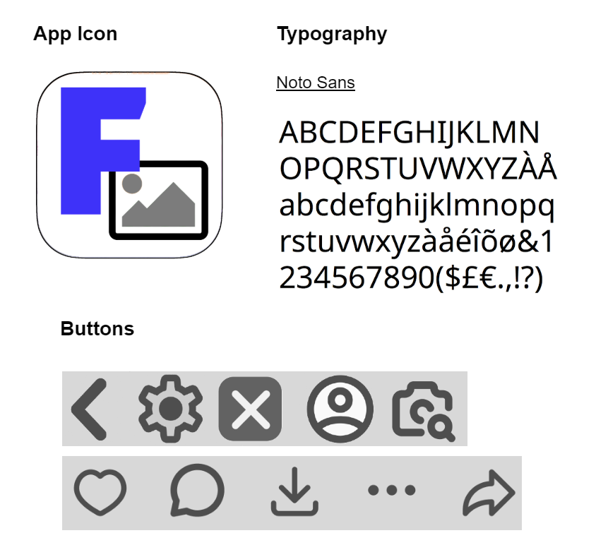 The app icon, typography, and buttons for Fillery.