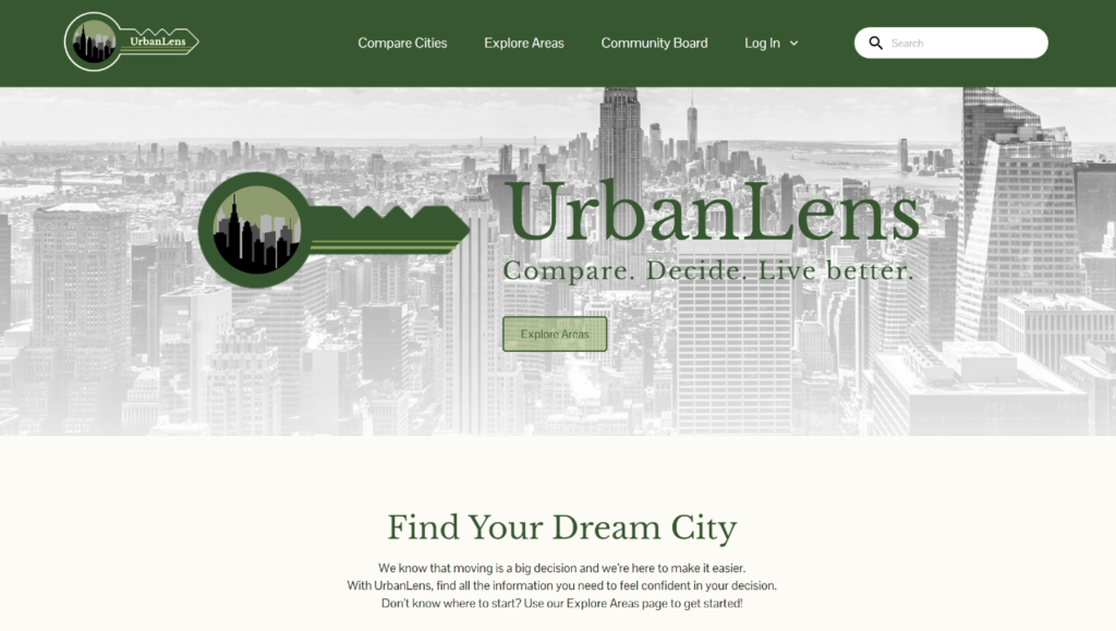 The hero page for UrbanLens.
