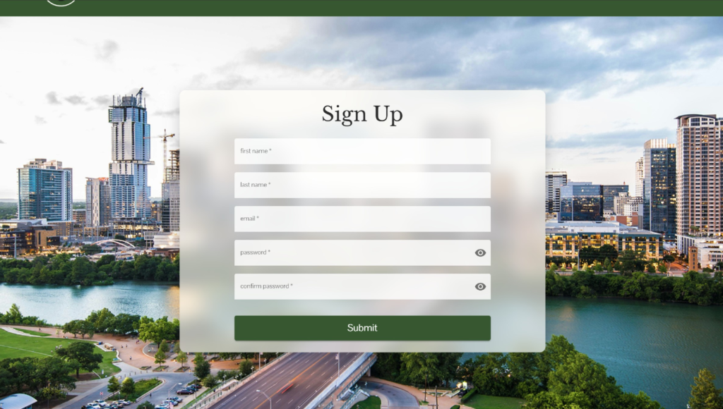 The UrbanLens sign up page.