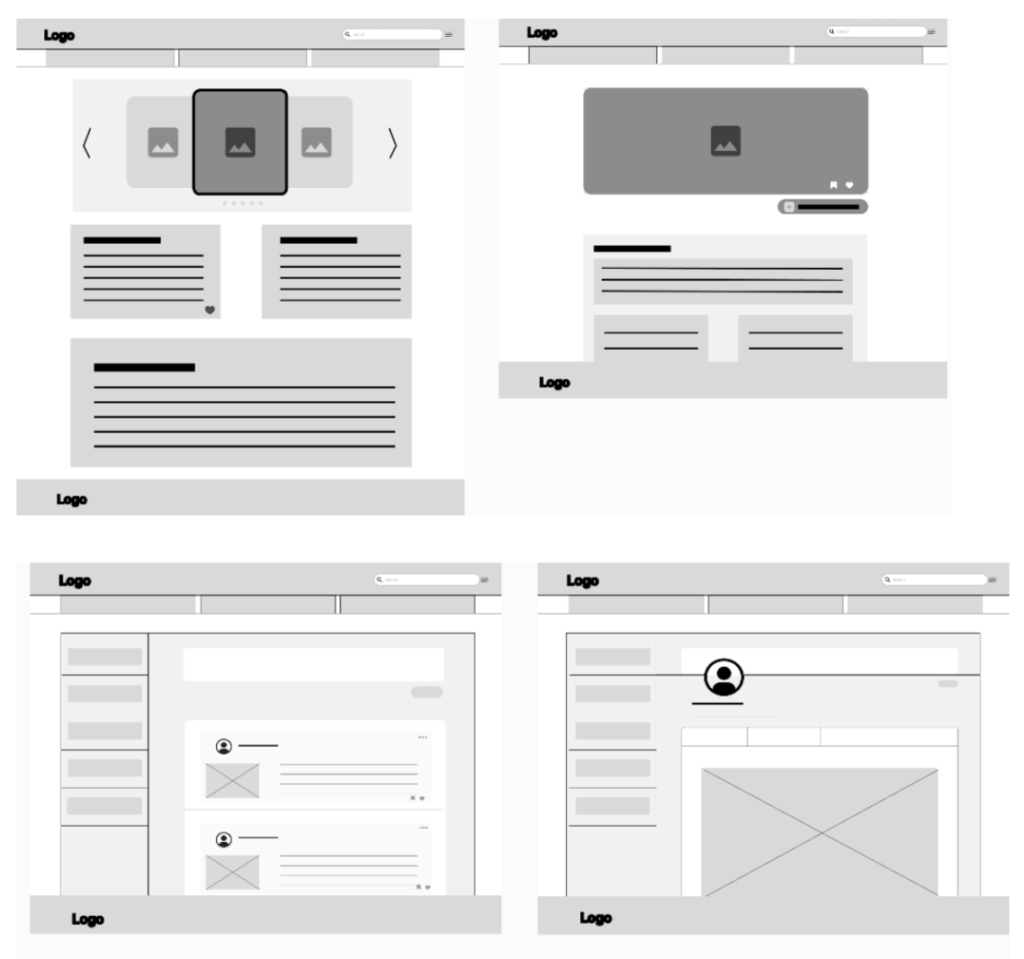 Low-fidelity wireframe sketches of UrbanLens' page layouts.